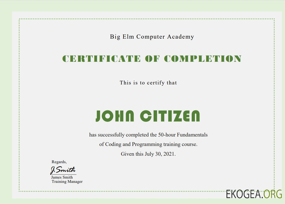 Modèle de certificat de formation informatique aux États Unis au format Word et PDF